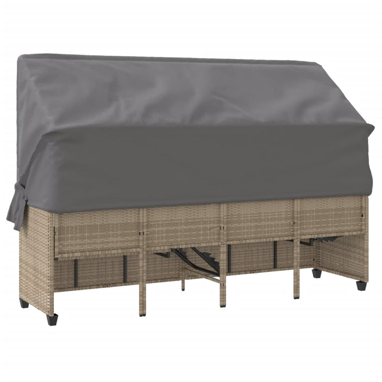 Ligbed met luifel en kussen poly rattan beige