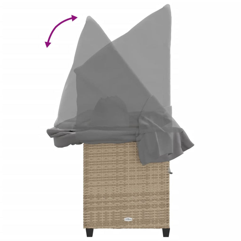 Ligbed met luifel en kussen poly rattan beige