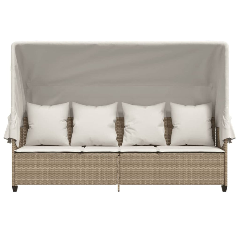 Ligbed met luifel en kussen poly rattan beige