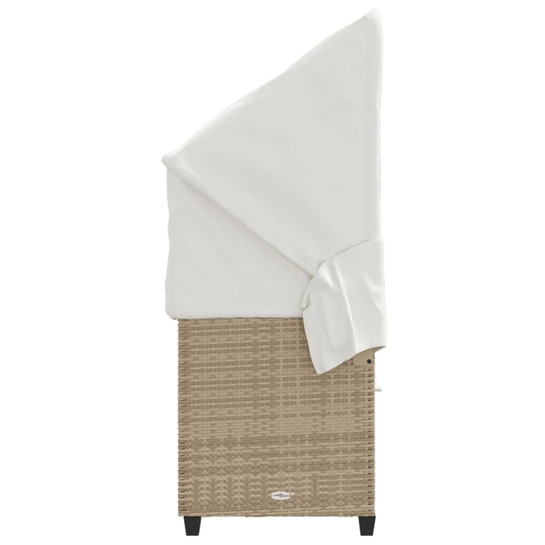 Ligbed met luifel en kussen poly rattan beige