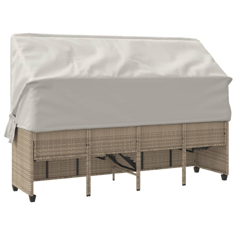 Ligbed met luifel en kussen poly rattan beige