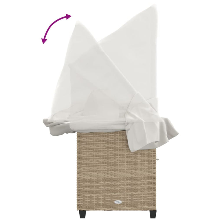 Ligbed met luifel en kussen poly rattan beige