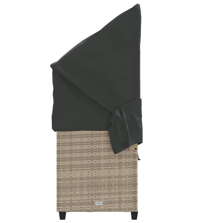 Ligbed met luifel en kussens poly rattan lichtgrijs