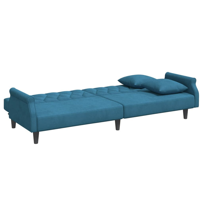 Slaapbank 2-zits met kussens en voetenbank fluweel blauw