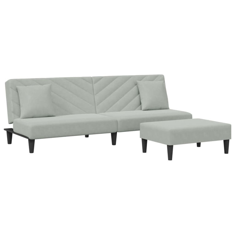 2-delige Loungeset met kussens fluweel lichtgrijs