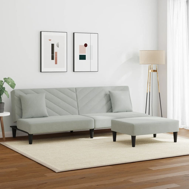2-delige Loungeset met kussens fluweel lichtgrijs