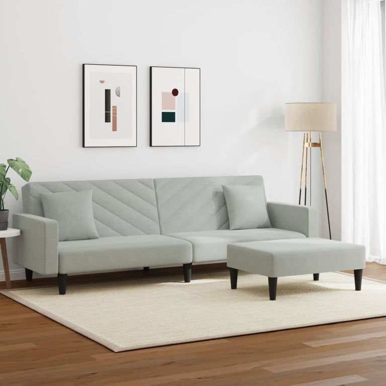 2-delige Loungeset met kussens fluweel lichtgrijs