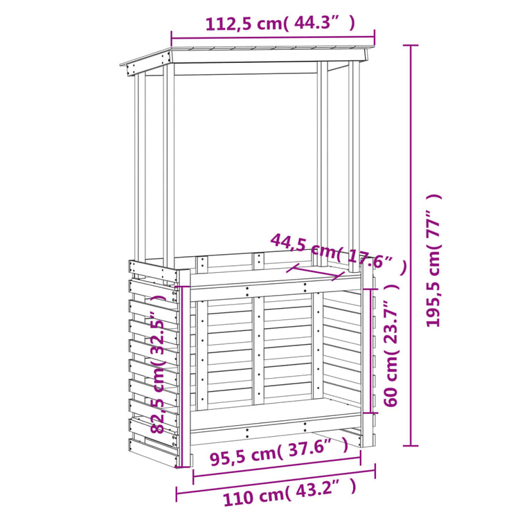 Tuinbartafel met dak 112,5x57x195,5 cm massief hout