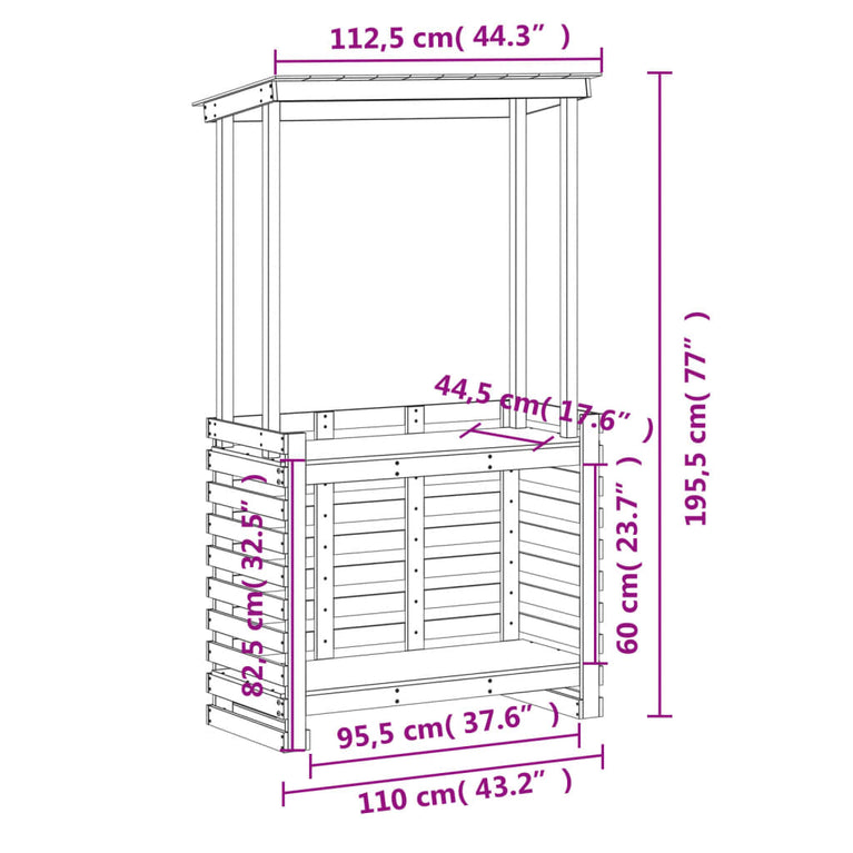 Tuinbartafel met dak 112,5x57x195,5 cm massief hout
