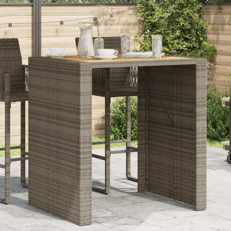 Tuintafel met acaciahouten blad 105x80x110 cm poly rattan grijs