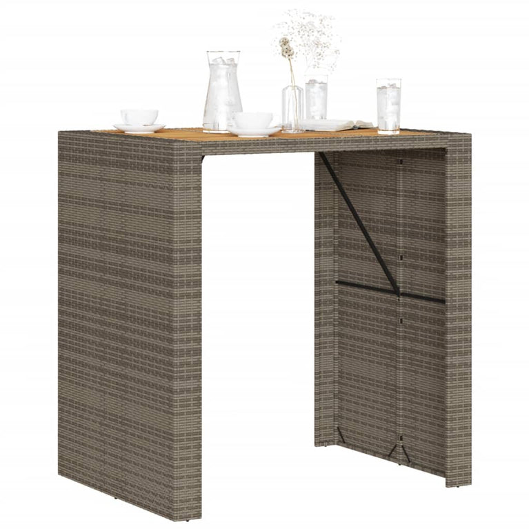 Tuintafel met acaciahouten blad 105x80x110 cm poly rattan grijs