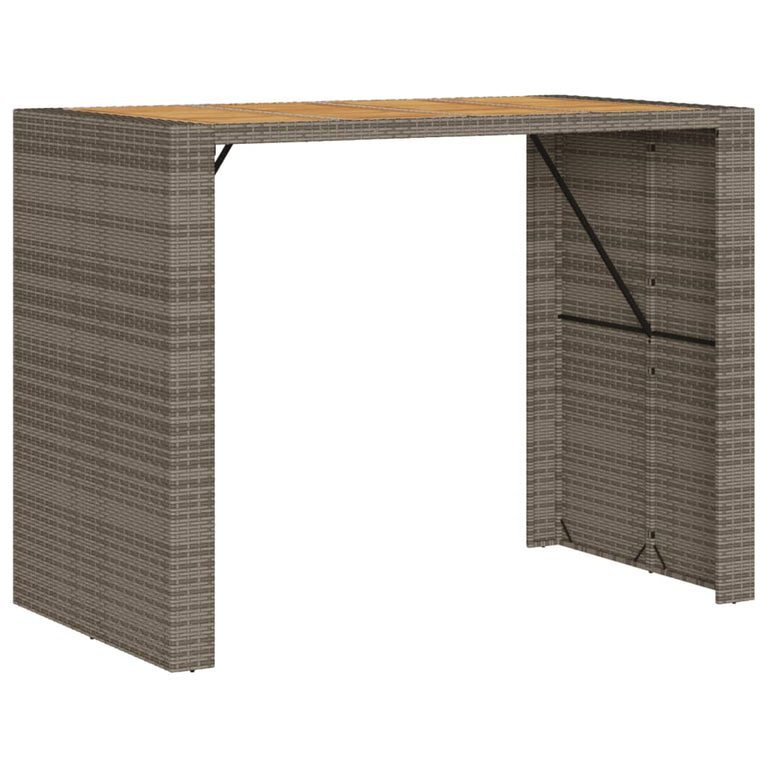 Tuintafel met acaciahouten blad 145x80x110 cm poly rattan grijs