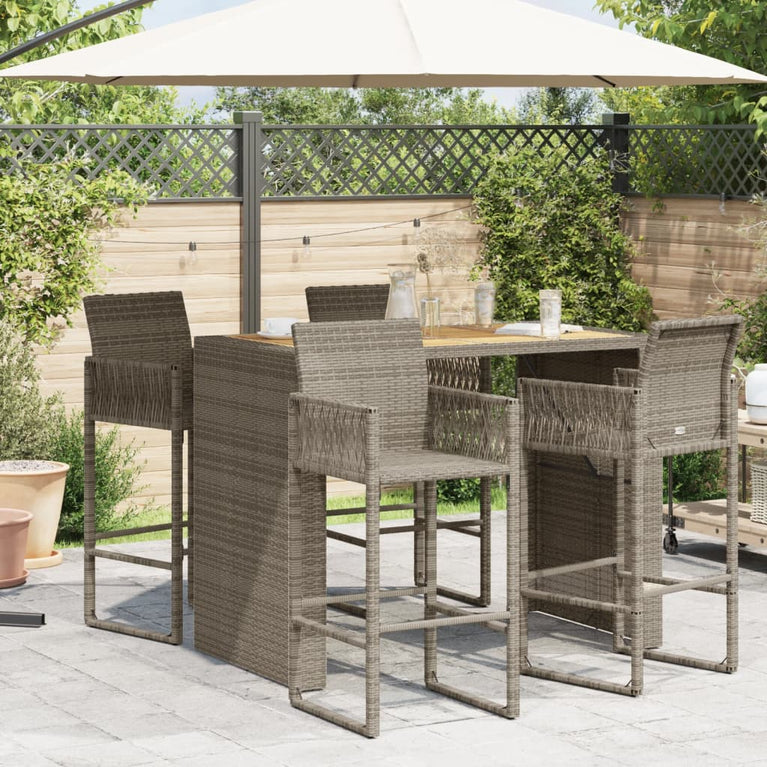 Tuintafel met acaciahouten blad 145x80x110 cm poly rattan grijs