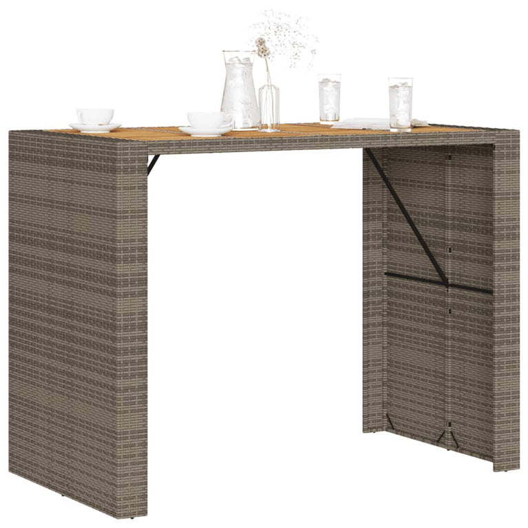 Tuintafel met acaciahouten blad 145x80x110 cm poly rattan grijs