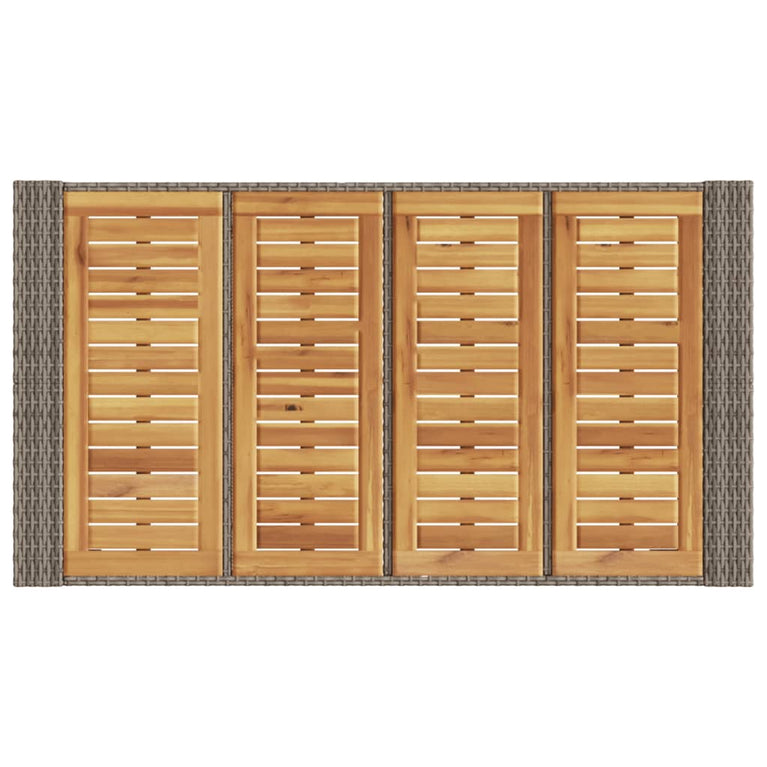 Tuintafel met acaciahouten blad 145x80x110 cm poly rattan grijs