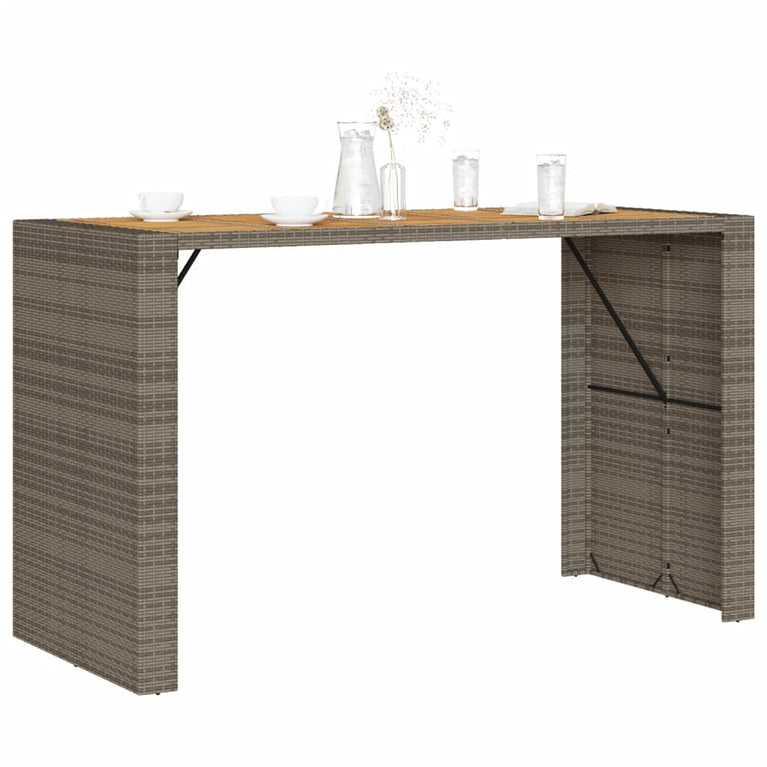 Tuintafel met acaciahouten blad 185x80x110 cm poly rattan grijs