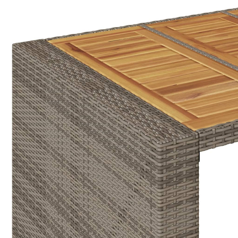 Tuintafel met acaciahouten blad 185x80x110 cm poly rattan grijs