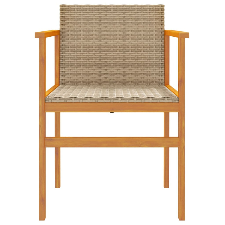 Tuinstoelen 2 st poly rattan en massief hout beige