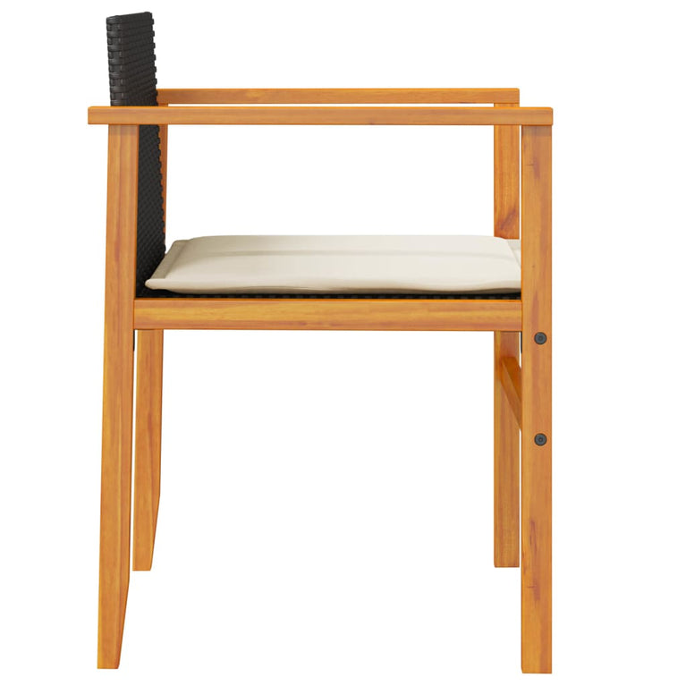 Tuinstoelen 2 st met kussens poly rattan en massief hout zwart