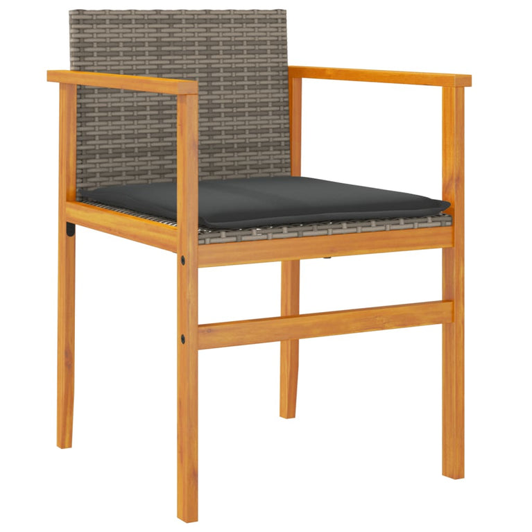 Tuinstoelen 2 st met kussens poly rattan en massief hout grijs