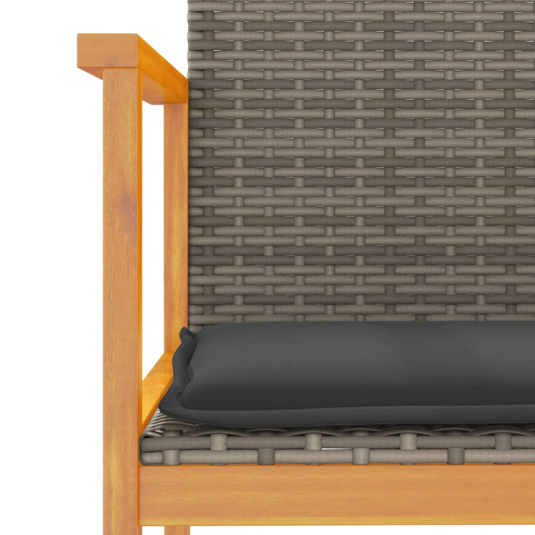 Tuinstoelen 2 st met kussens poly rattan en massief hout grijs