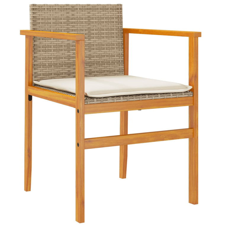 Tuinstoelen 2 st met kussens poly rattan en massief hout beige
