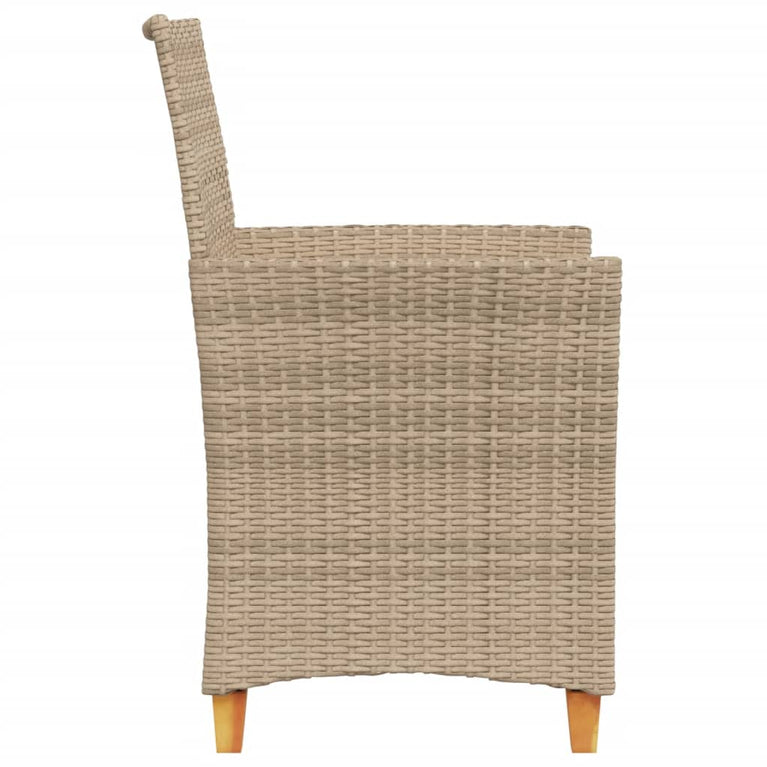 Tuinstoelen 2 st met kussens poly rattan en massief hout beige