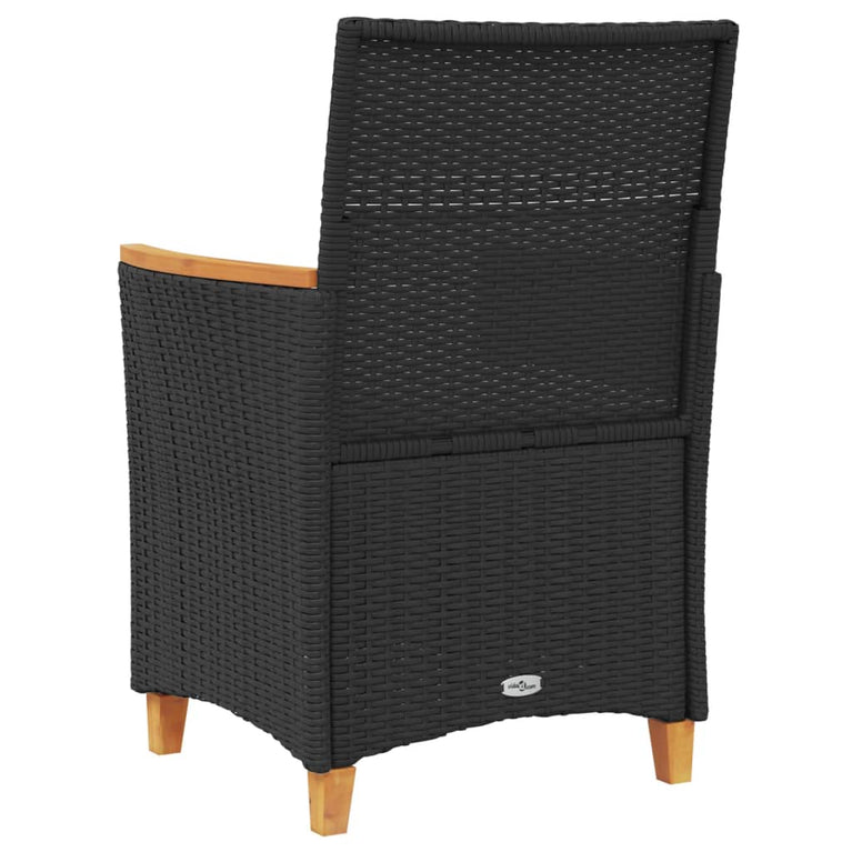 Tuinstoelen 2 st met kussens poly rattan en massief hout zwart