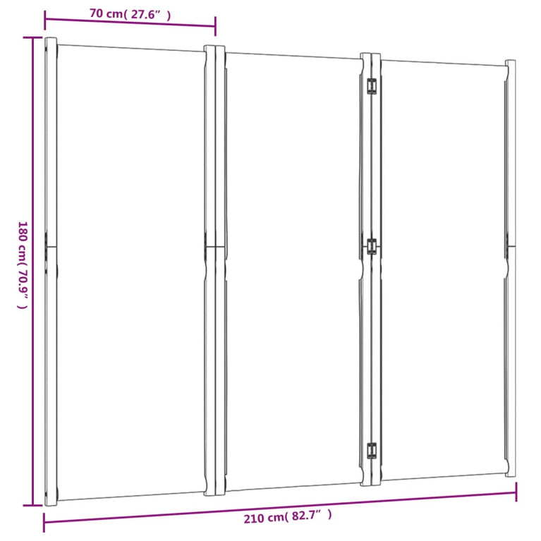 Kamerscherm met 3 panelen 210x180 cm taupe
