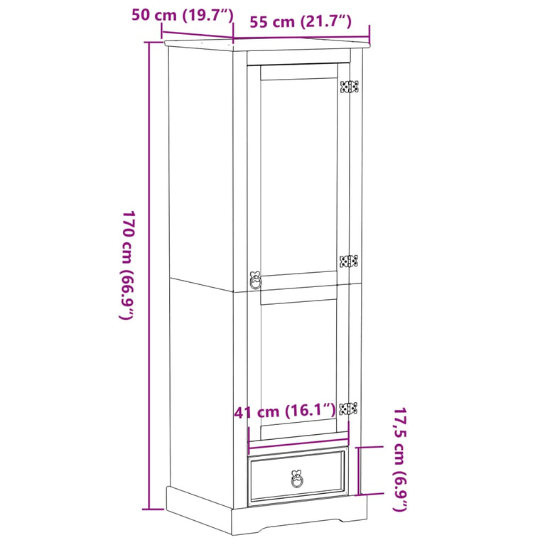 Kledingkast Corona 55x50x170 cm massief grenenhout