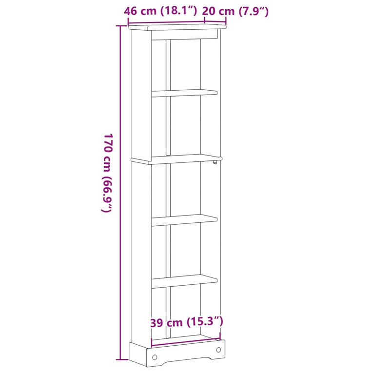 Boekenkast Corona 46x20x170 cm massief grenenhout