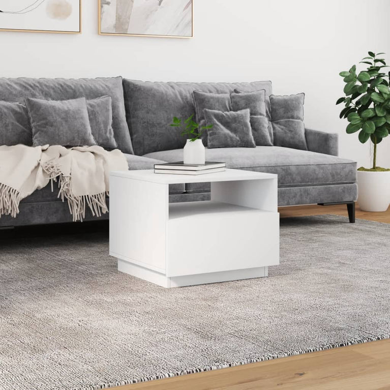 Salontafel met LED-verlichting 50x49x40 cm wit