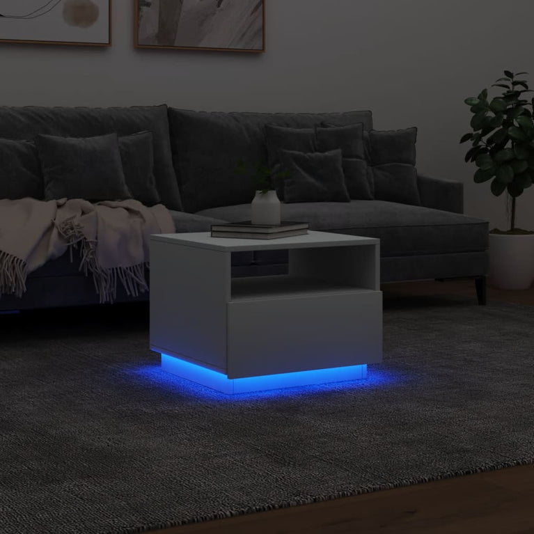 Salontafel met LED-verlichting 50x49x40 cm wit