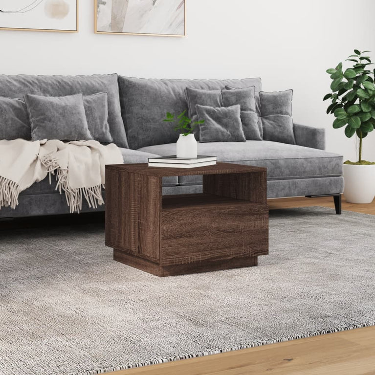 Salontafel met LED-verlichting 50x49x40 cm bruineikenkleurig