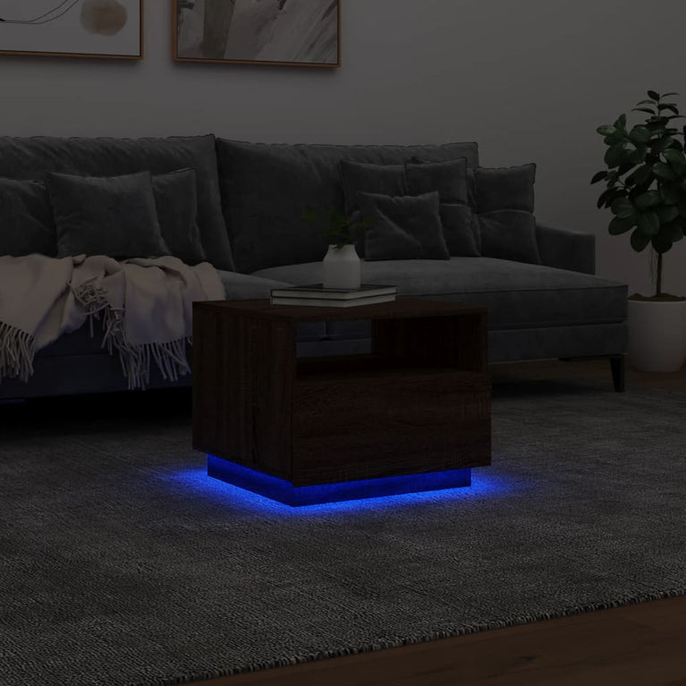 Salontafel met LED-verlichting 50x49x40 cm bruineikenkleurig