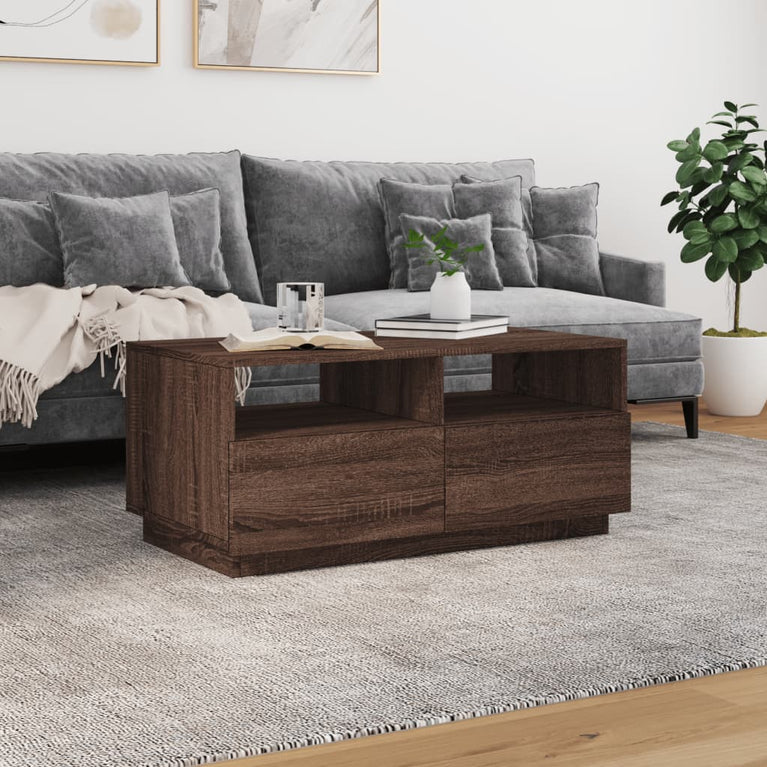 Salontafel met LED-verlichting 90x49x40 cm bruineikenkleurig