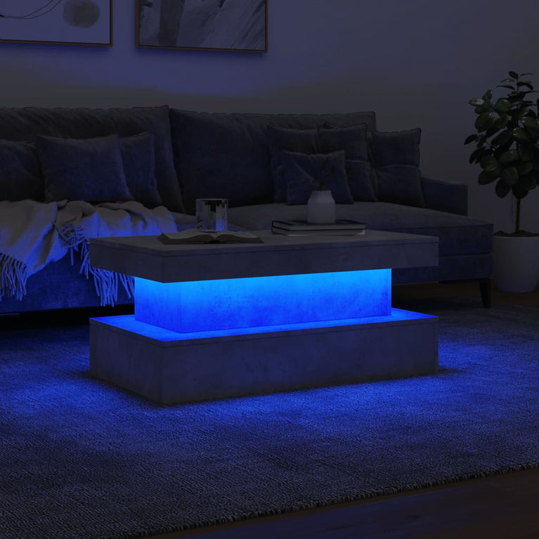 Salontafel met LED-verlichting 90x50x40 cm betongrijs