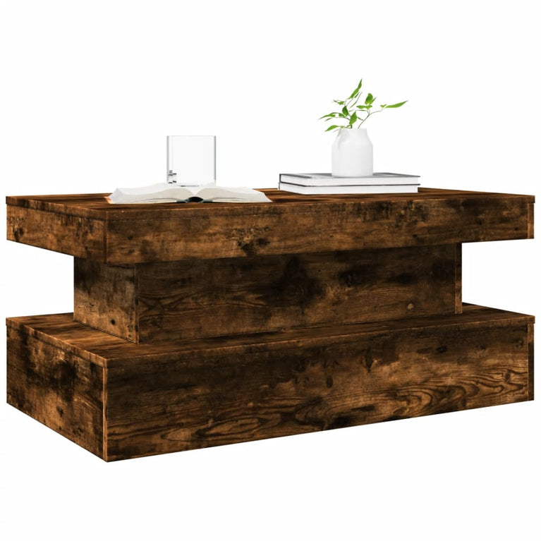Salontafel met LED-verlichting 90x50x40 cm gerookt eikenkleurig