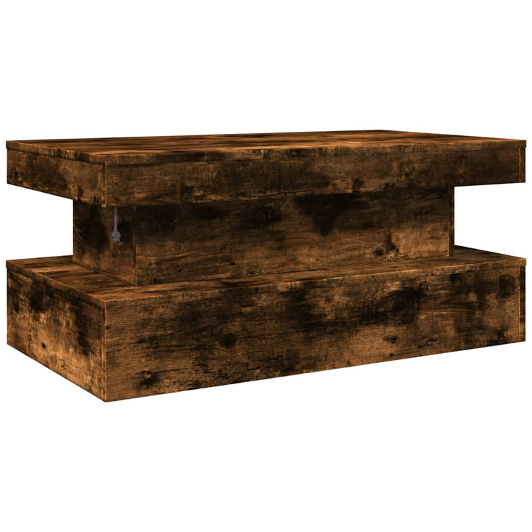 Salontafel met LED-verlichting 90x50x40 cm gerookt eikenkleurig
