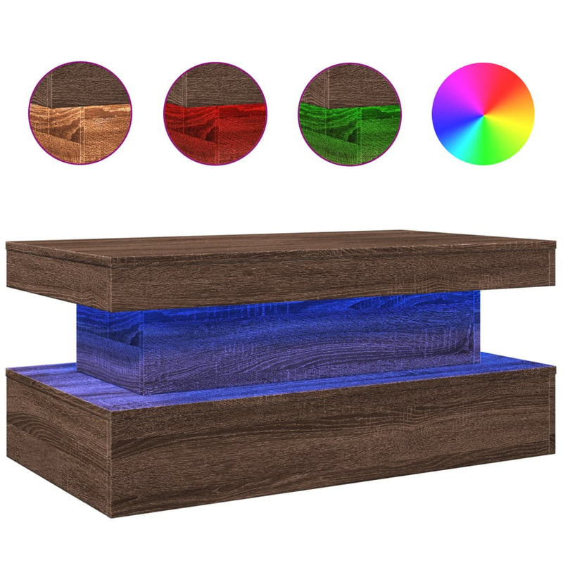 Salontafel met LED-verlichting 90x50x40 cm bruineikenkleurig
