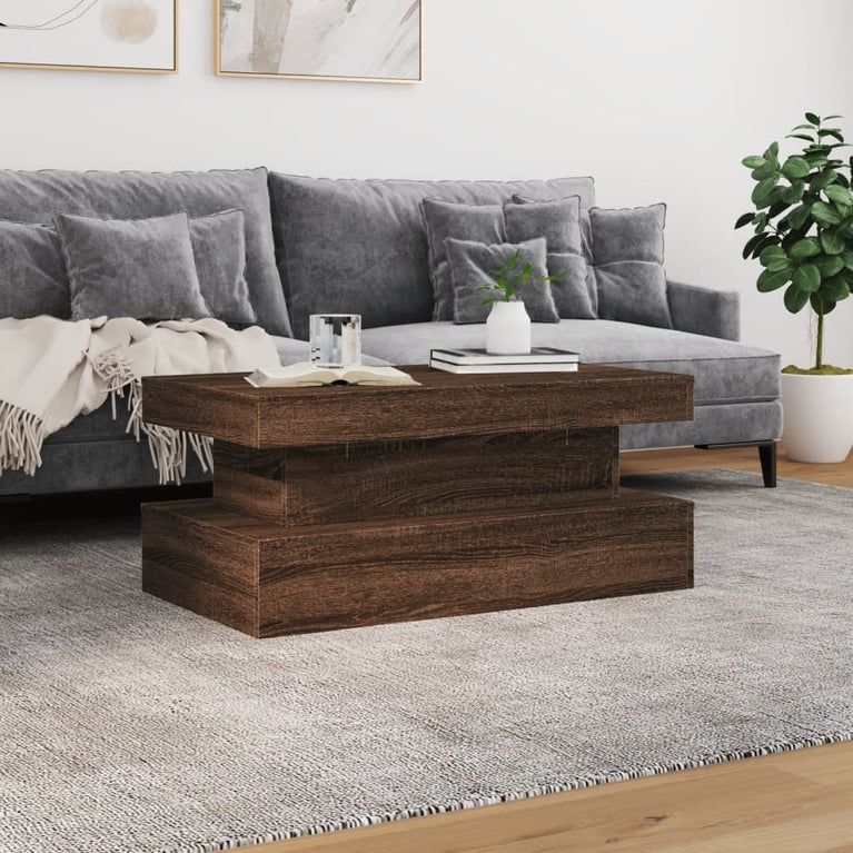 Salontafel met LED-verlichting 90x50x40 cm bruineikenkleurig