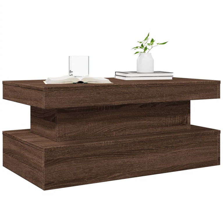Salontafel met LED-verlichting 90x50x40 cm bruineikenkleurig