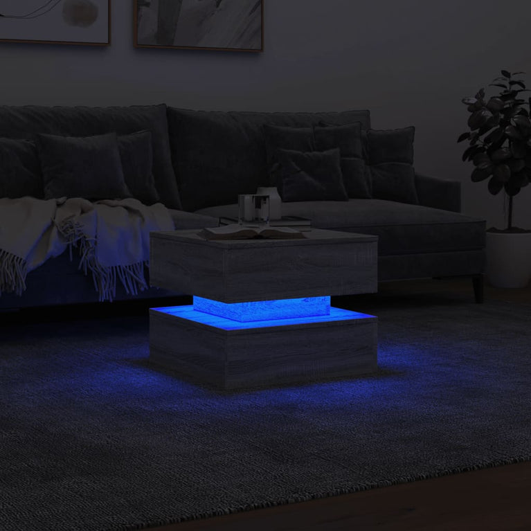 Salontafel met LED-verlichting 50x50x40 cm grijs sonoma eiken