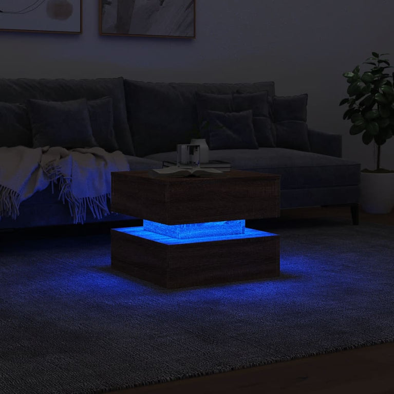 Salontafel met LED-verlichting 50x50x40 cm bruin eikenkleur