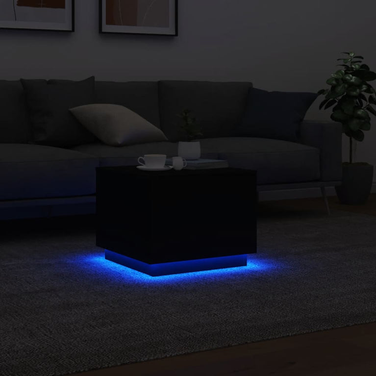 Salontafel met LED-verlichting 50x50x40 cm zwart