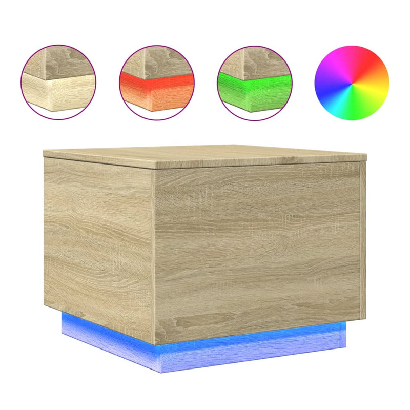 Salontafel met LED-verlichting 50x50x40 cm sonoma eiken