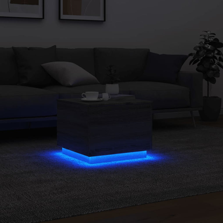 Salontafel met LED-verlichting 50x50x40 cm grijs sonoma eiken