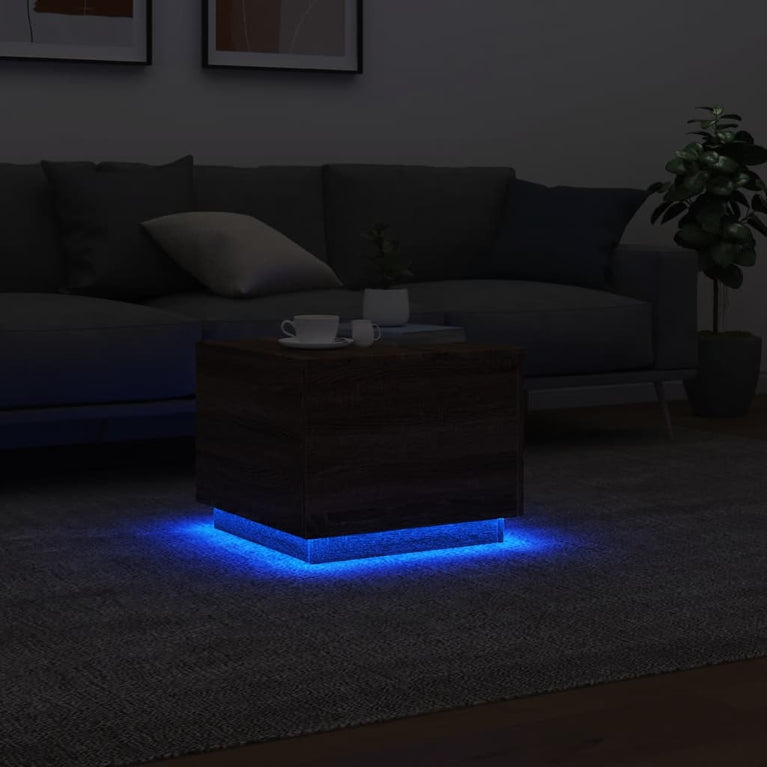 Salontafel met LED-verlichting 50x50x40 cm bruin eikenkleur