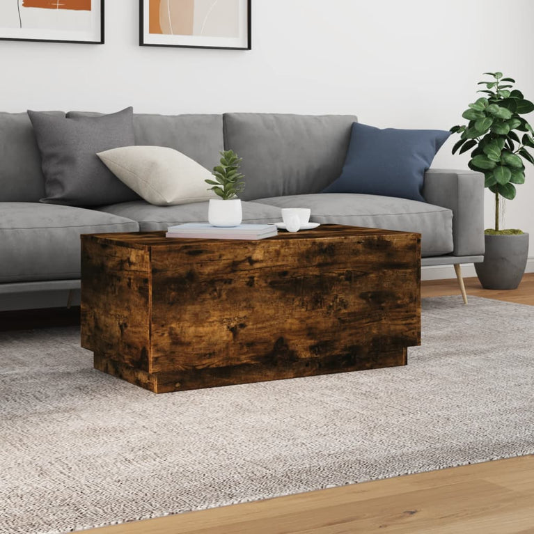 Salontafel met LED-verlichting 90x50x40 cm gerookt eikenkleurig