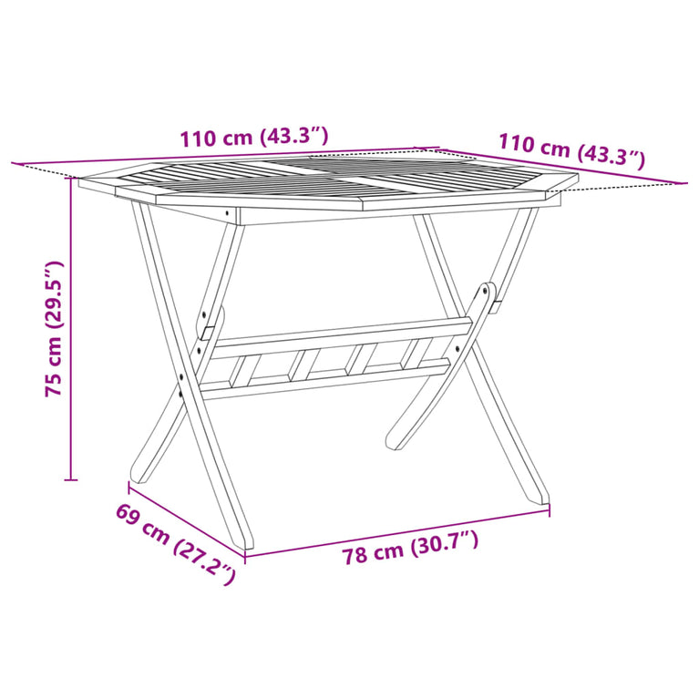 Tuintafel inklapbaar Ø110x75 cm massief acaciahout